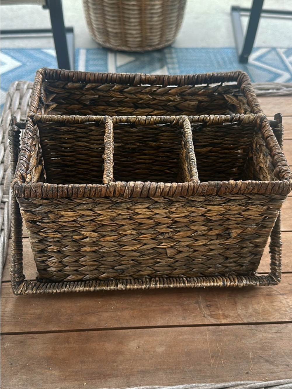 Natural Woven Hyacinth 4 Compartment Storage Organizer